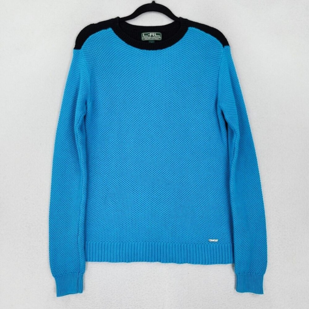 Ralph Lauren Sweater Womens Medium Blue Black LRL Active Knit Pullover Casual